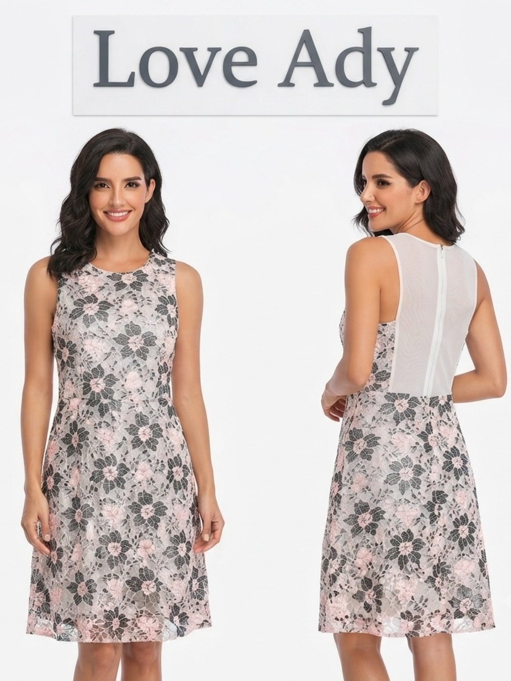 Love Ady Pink/ Black Floral Lace Dress Medium